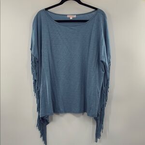 Mavenie Blue Fringe Sleeve Blue Women's Top size M
